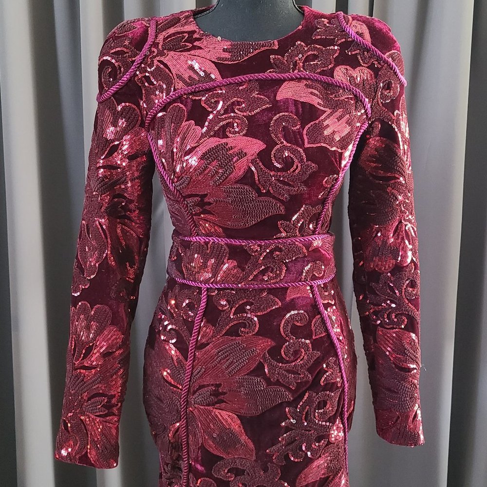 Maroon Long Sleeve Sequin Dress